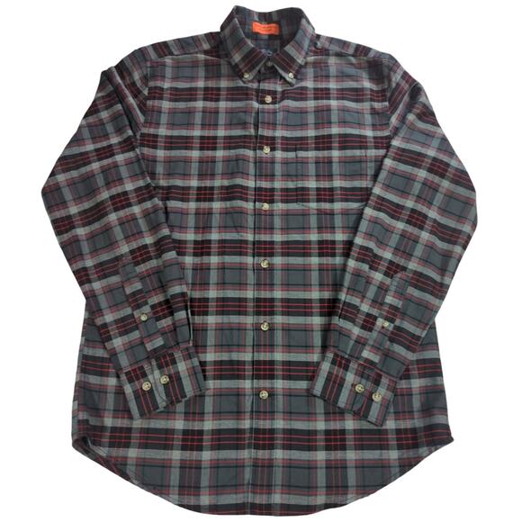 St Johns Bay Mens Plaid Button Down Shirt Gray Red Long Sleeve Size S - Picture 1 of 10